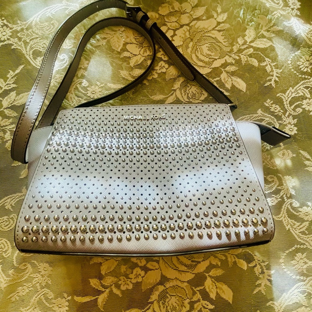 Michael Kors lavender Metallic Silver Studded Shoulder Bag